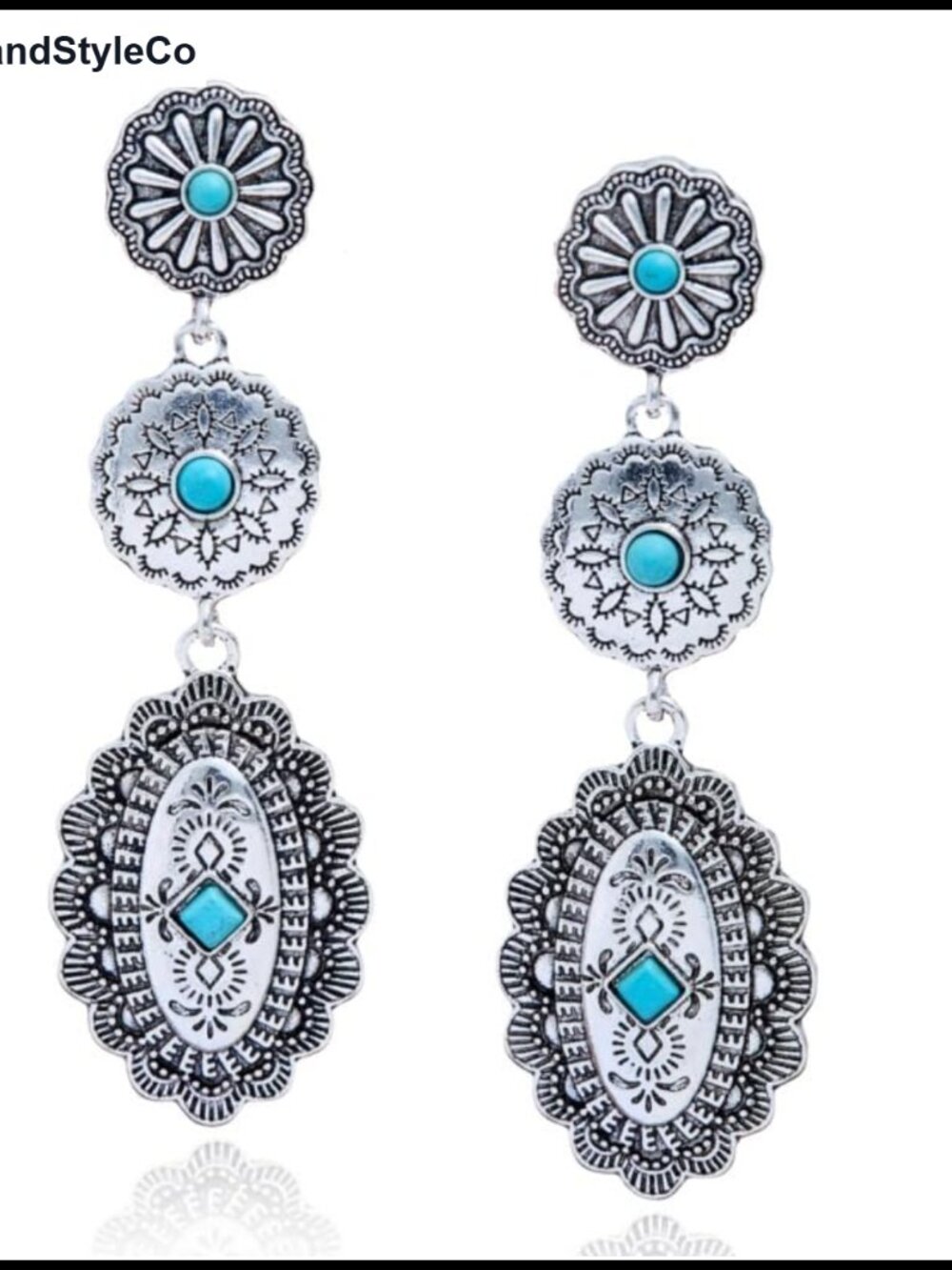 Western Style Oval Concho Dangle Earrings for Women Boho Chic Country Concert